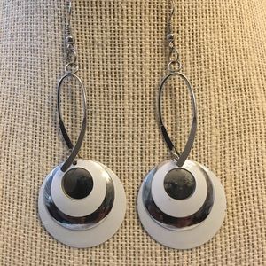 Silver Tone and White Earrings